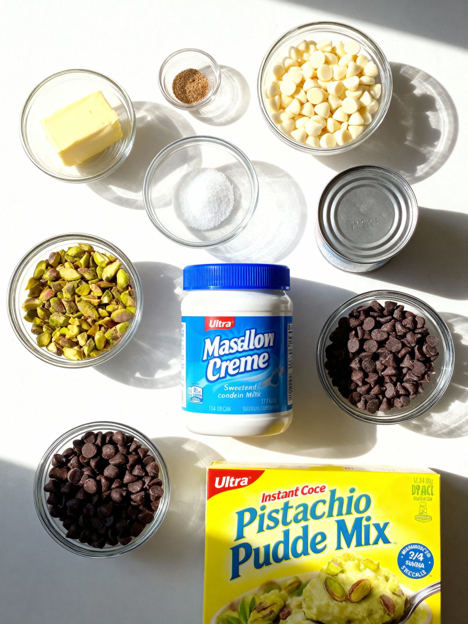 Creamy Pistachio Fudge ingredients