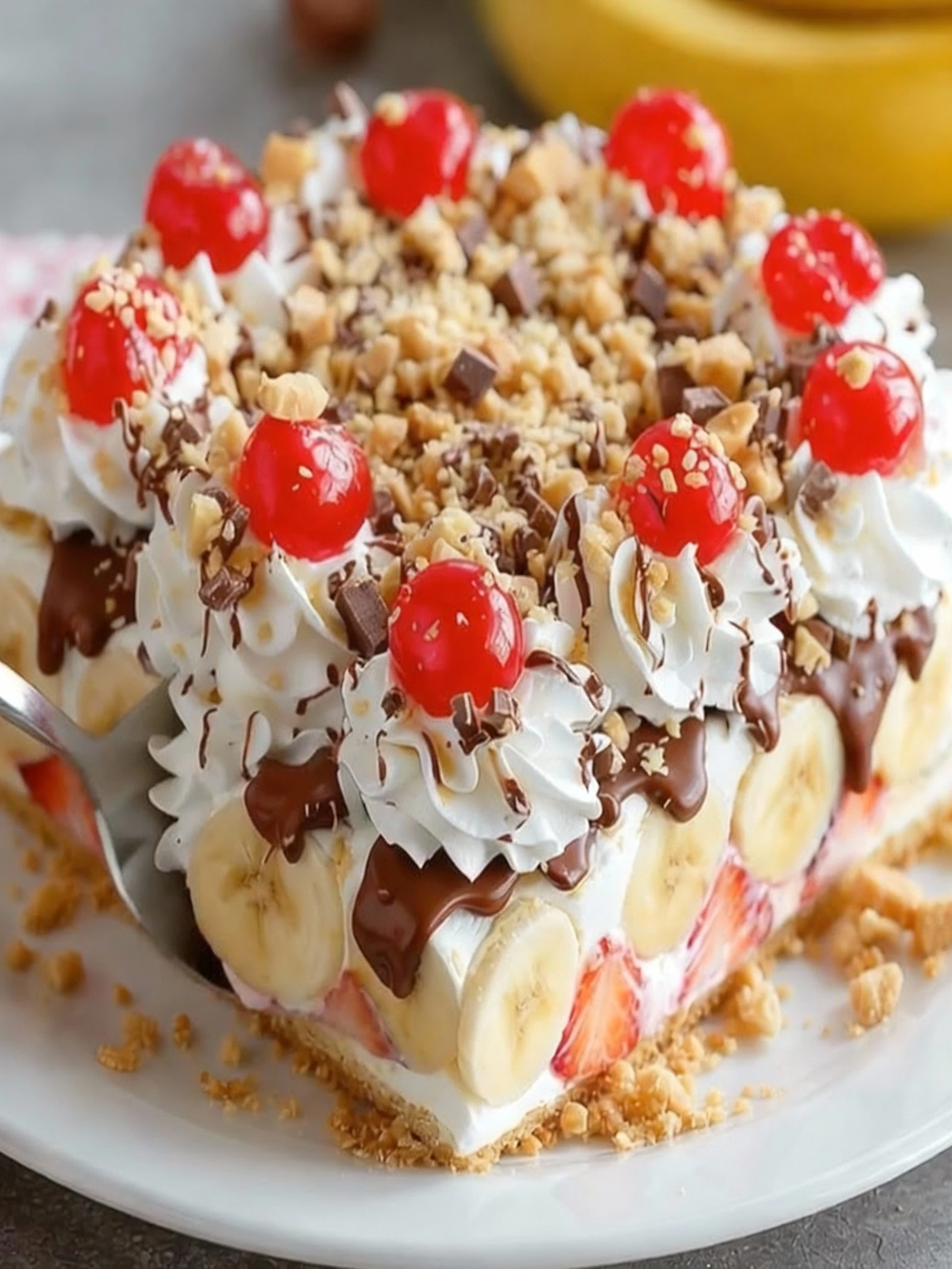 Easy No-Bake Banana Split Cake finished