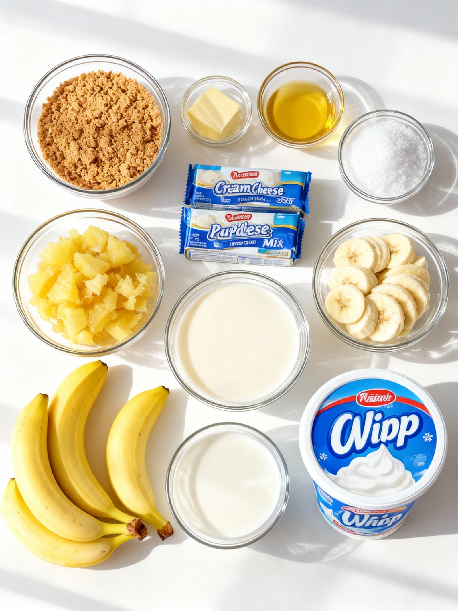 Easy No-Bake Banana Split Cake ingredients