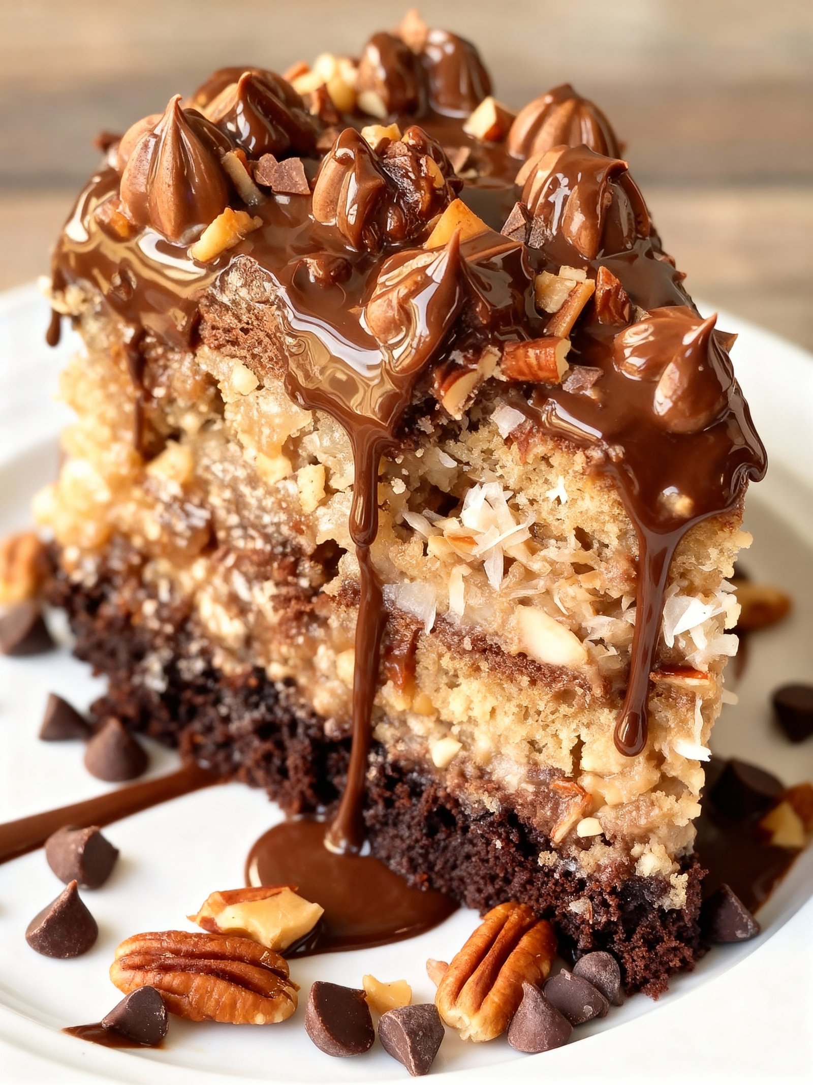 German Chocolate Poke Cake finished