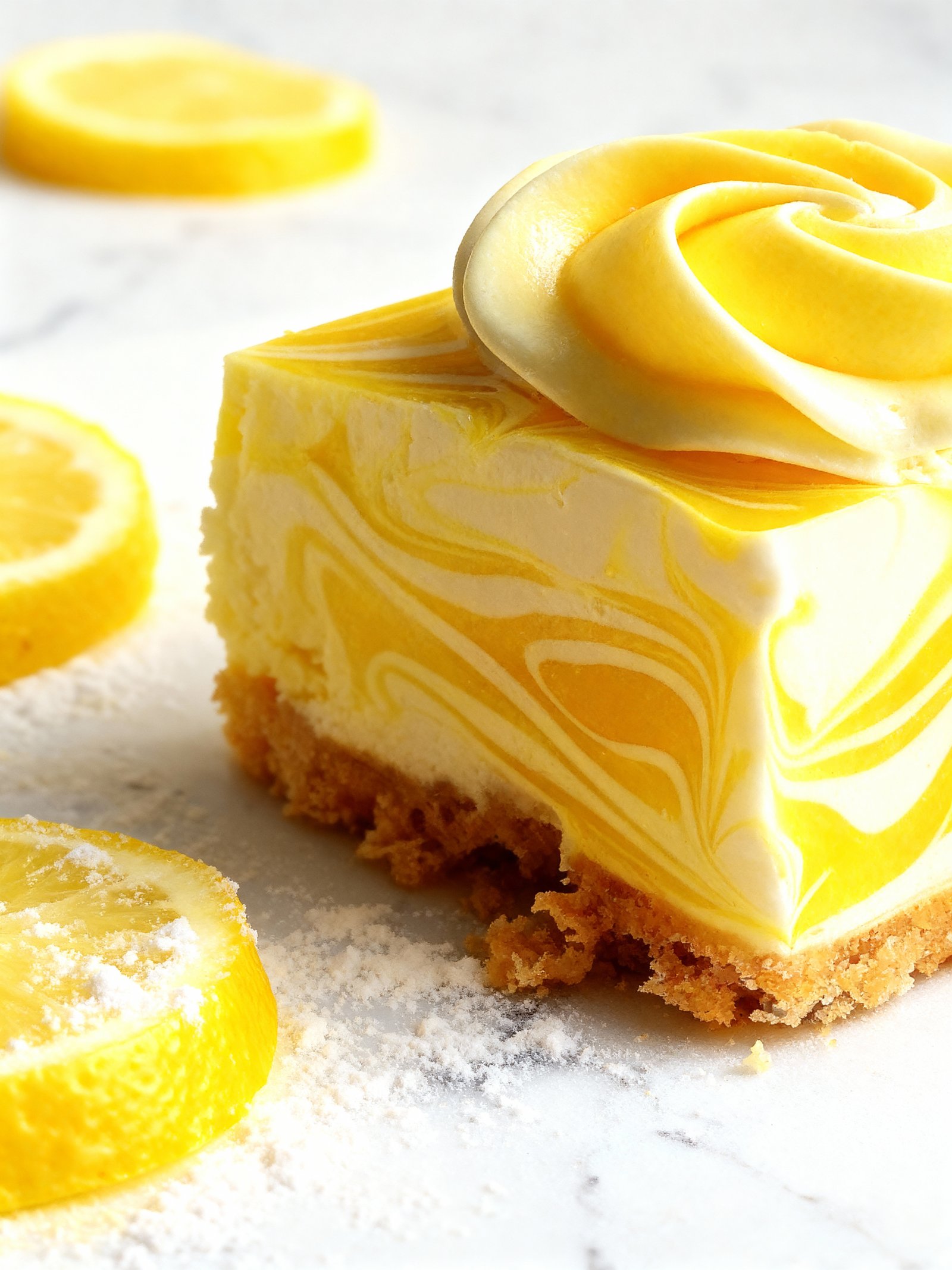 Lemon Marbled Cheesecake Bars finished