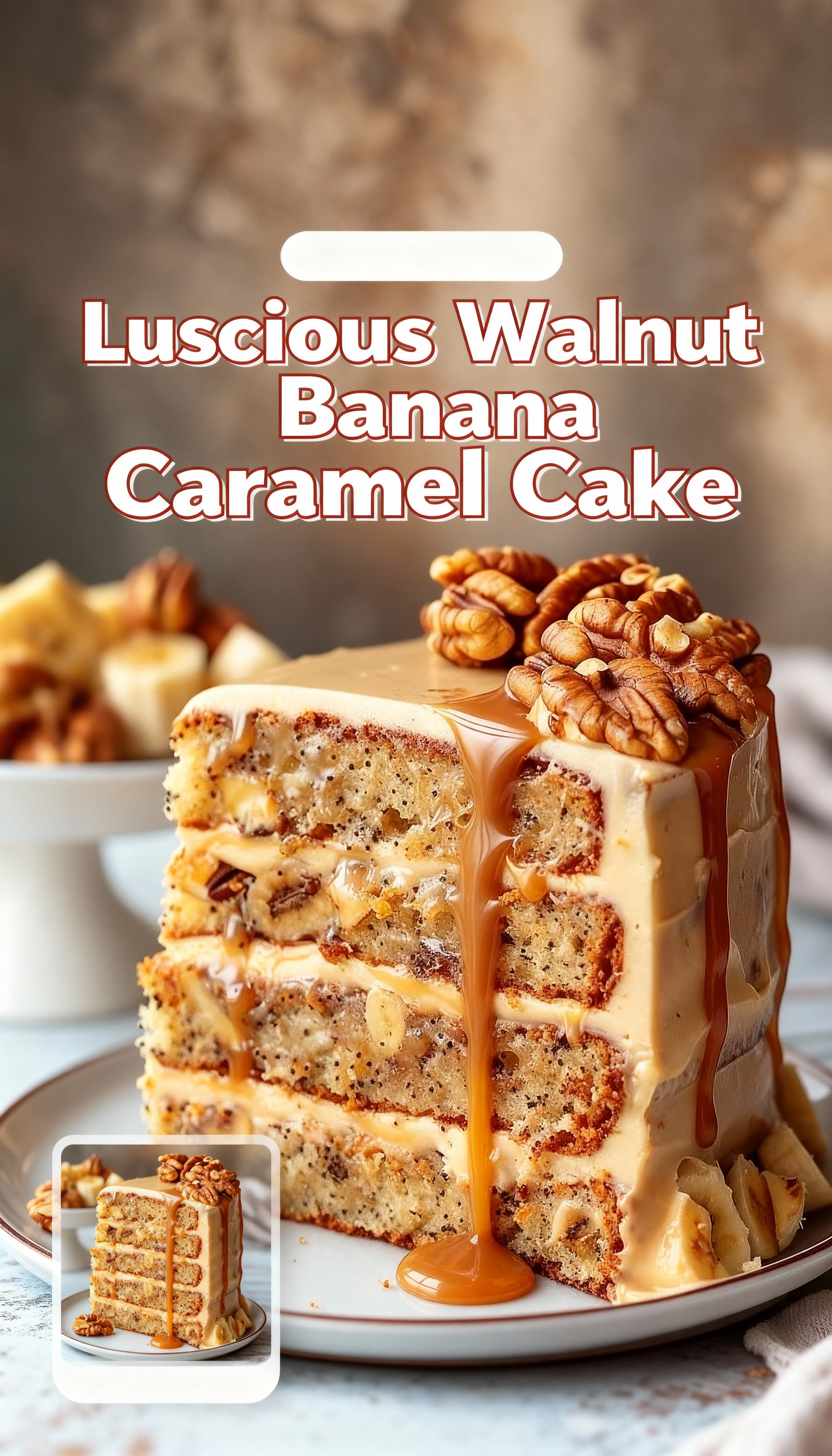 Luscious Walnut Banana Caramel Cake finished