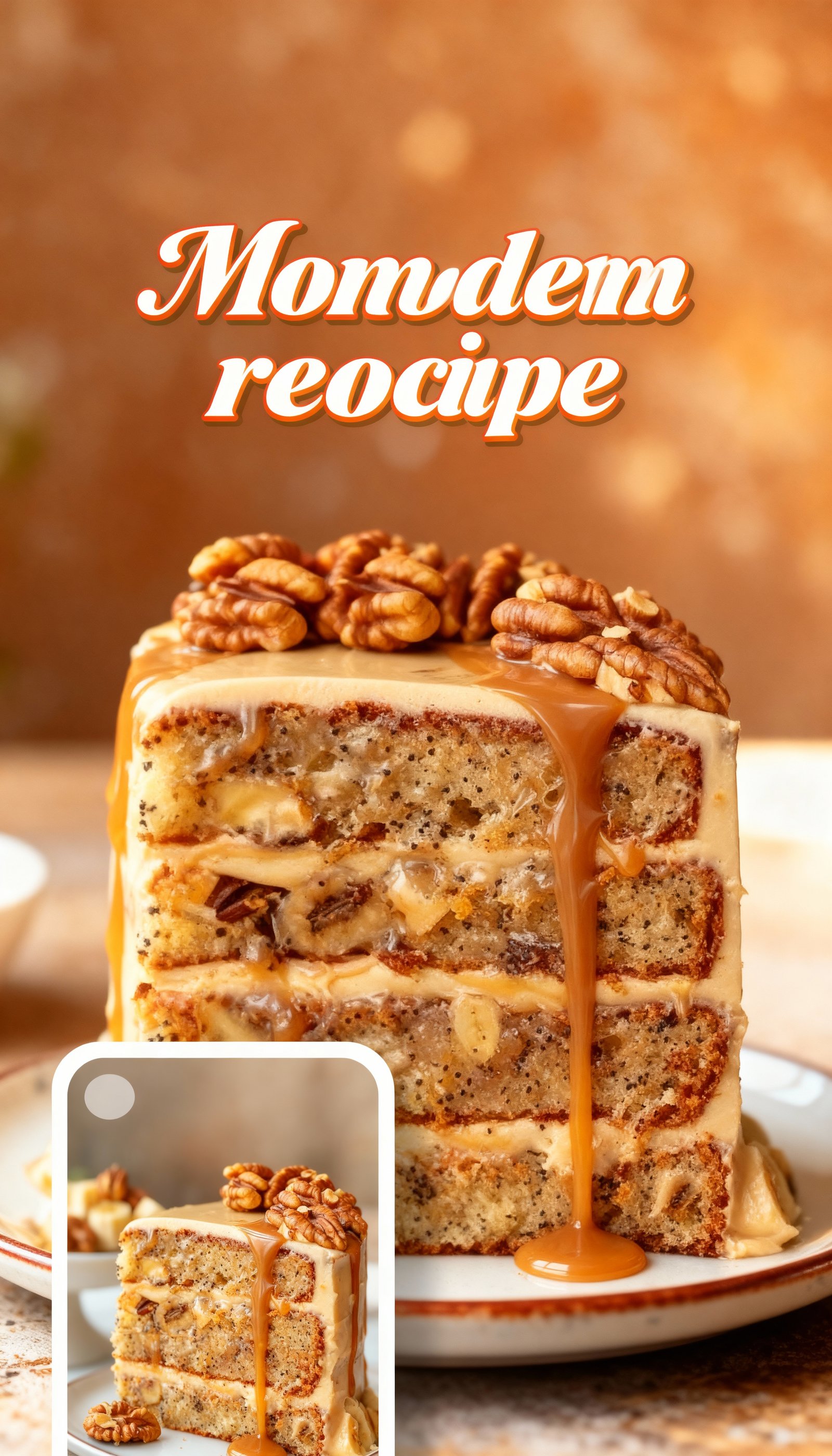 Luscious Walnut Banana Caramel Cake finished