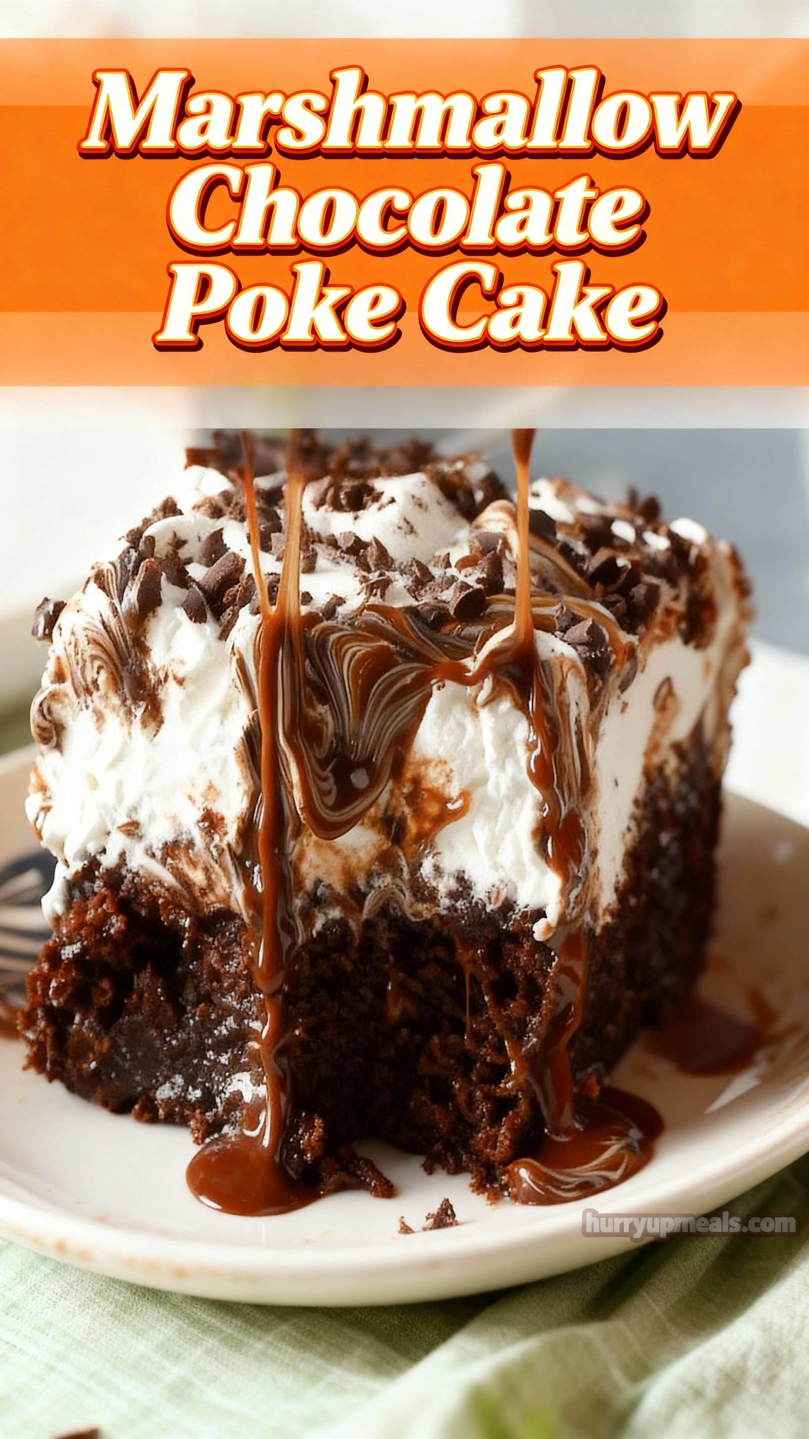 Marshmallow Chocolate Poke Cake finished
