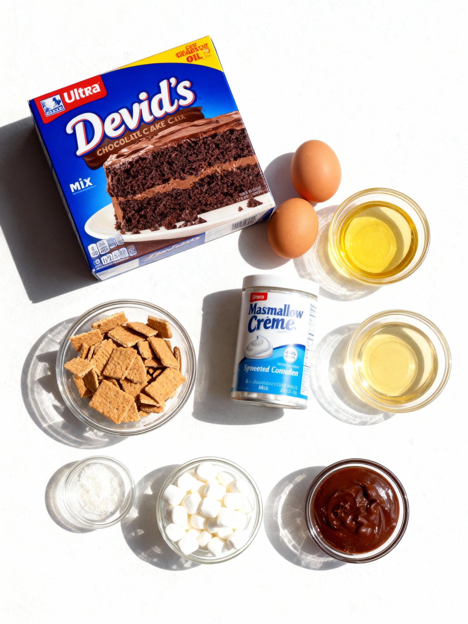 Marshmallow Chocolate Poke Cake ingredients