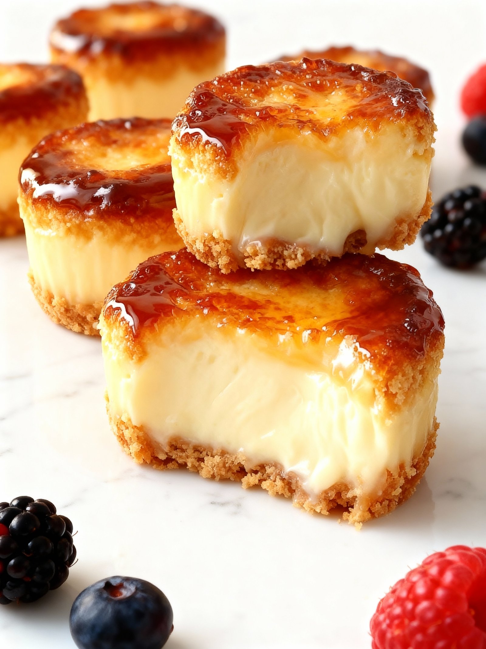 Mini Creme Brulee Cheesecakes finished