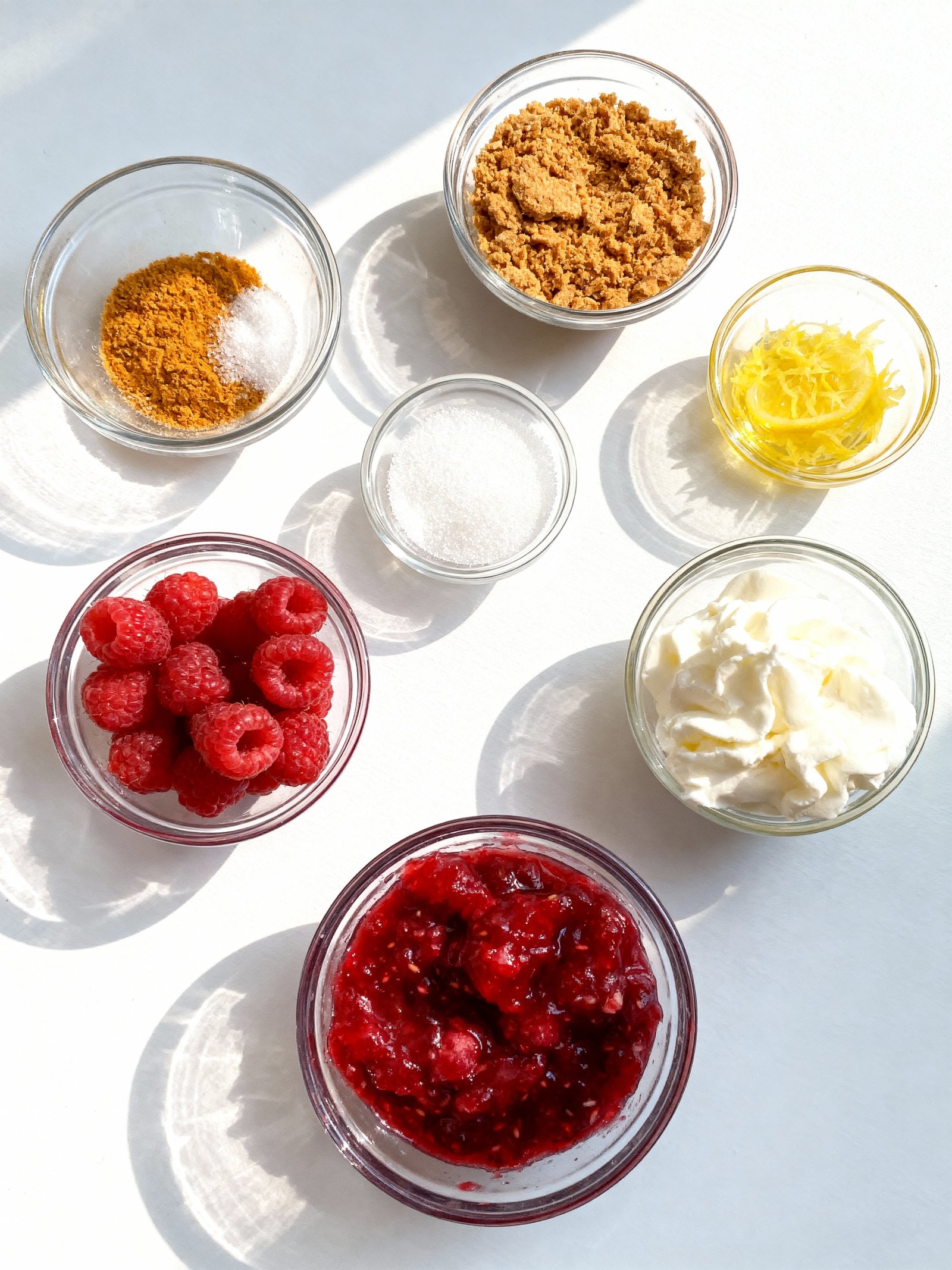 No Bake Lemon Raspberry Cheesecakes ingredients