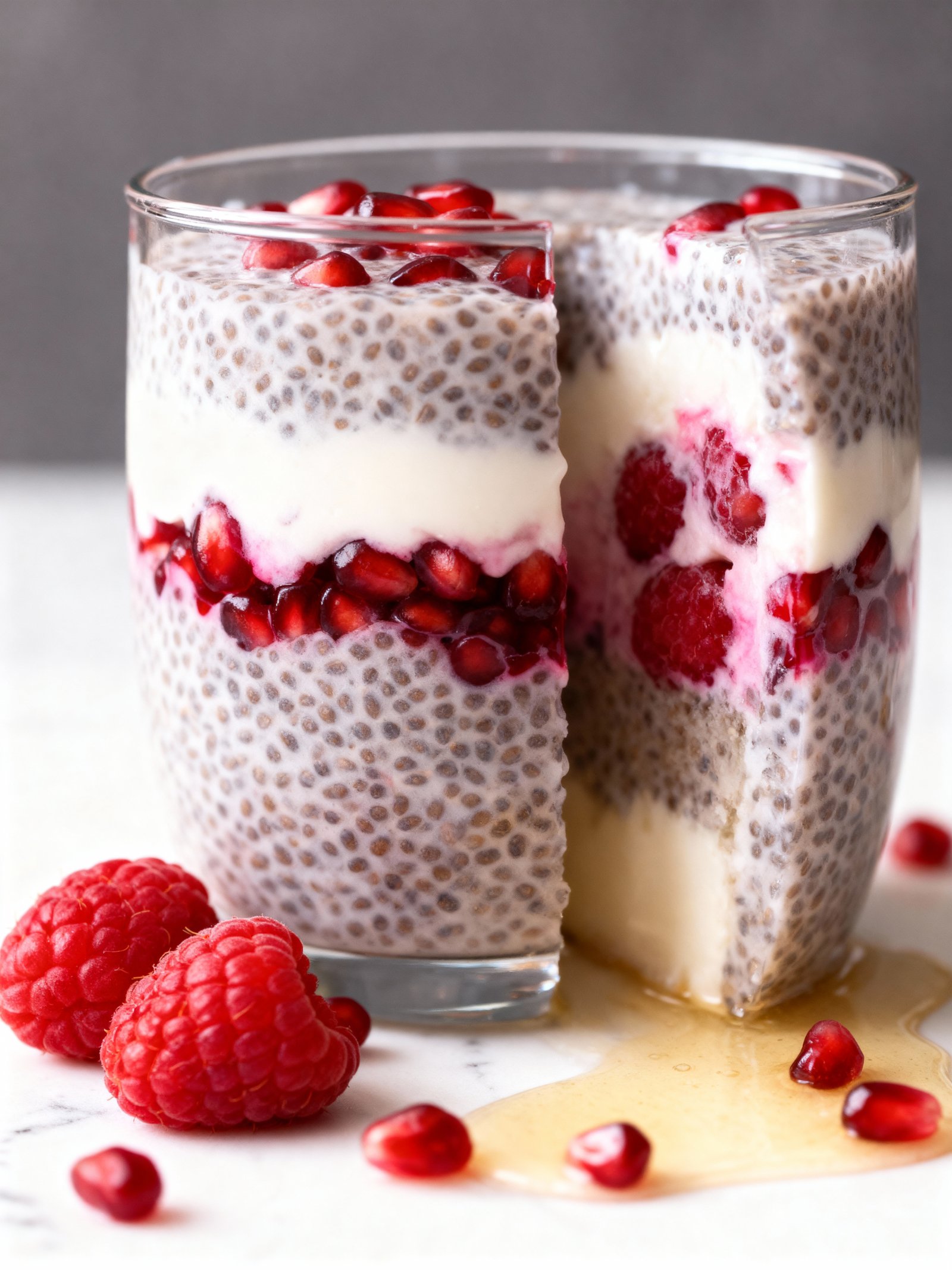 Pomegranate Raspberry Chia Pudding finished