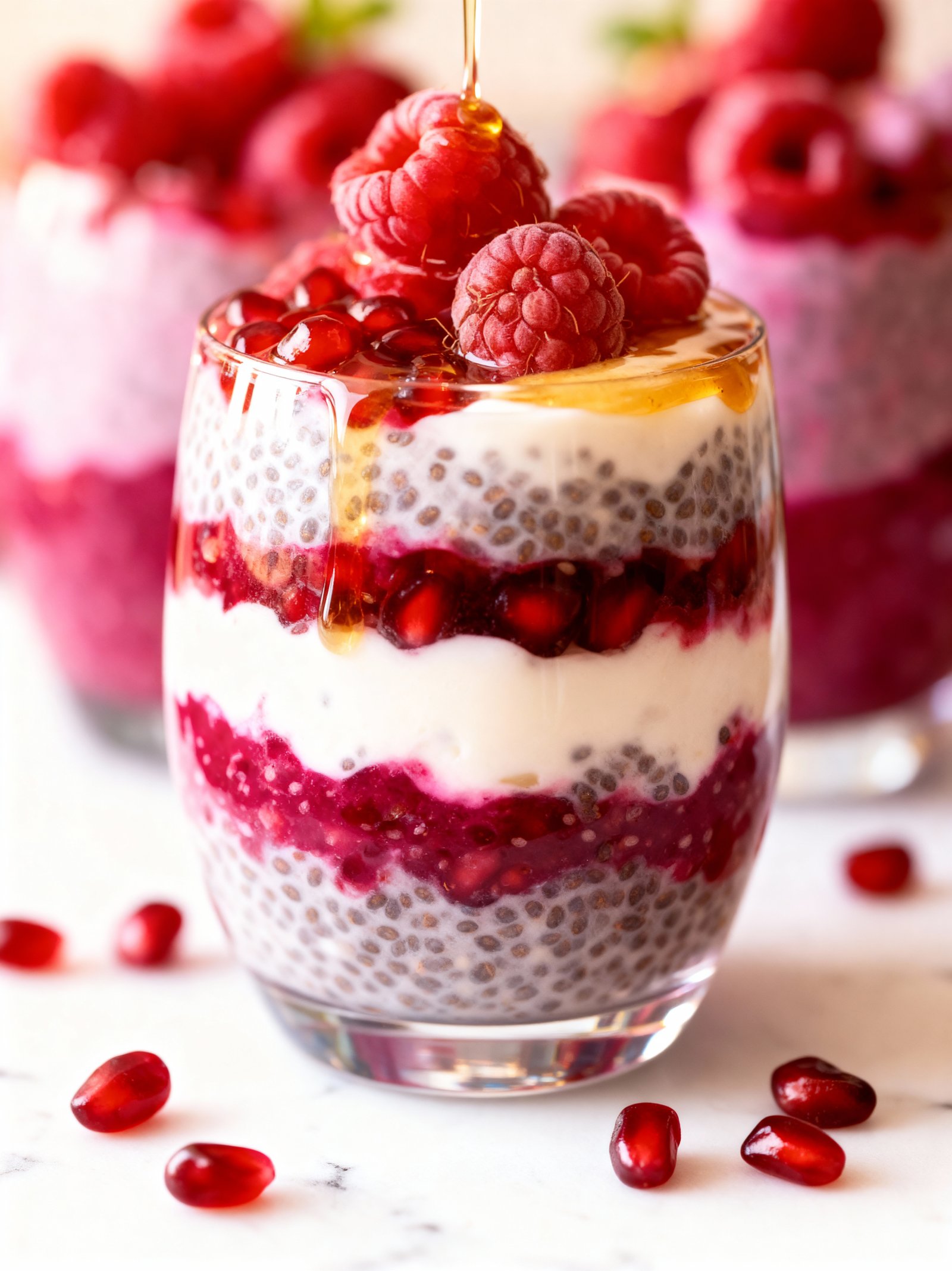 Pomegranate Raspberry Chia Pudding finished