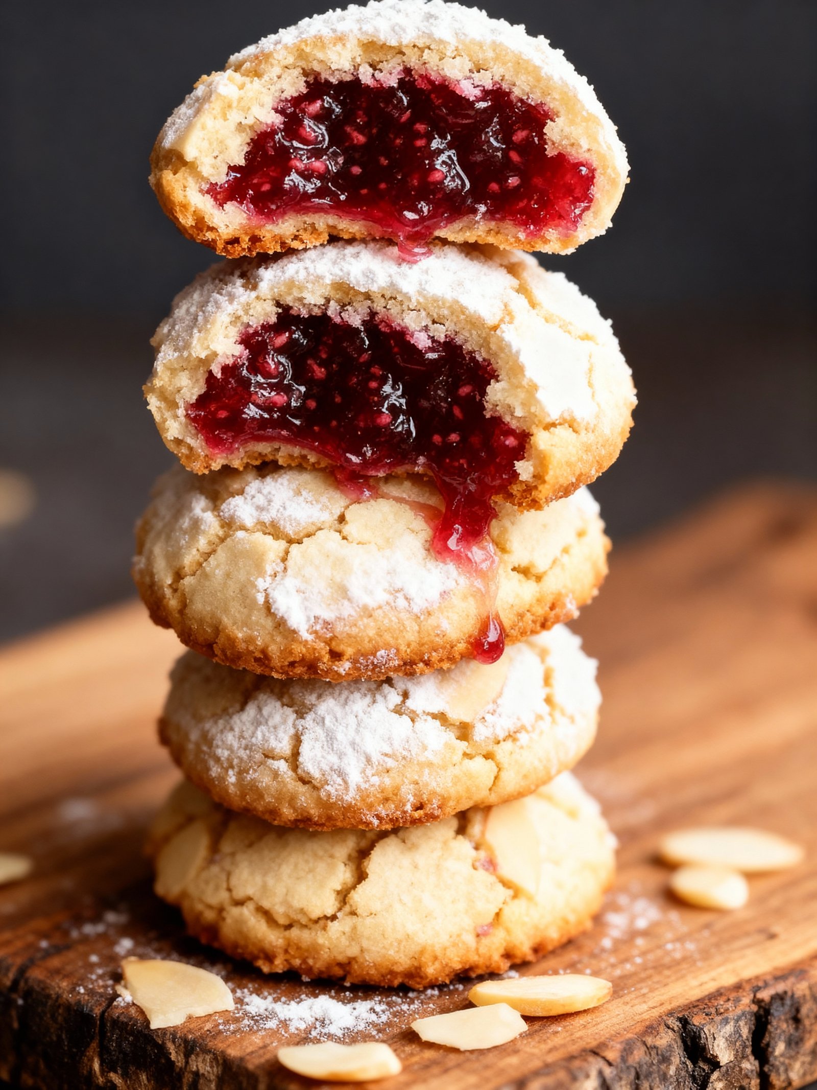 Raspberry Filled Almond Snow Cookies finished