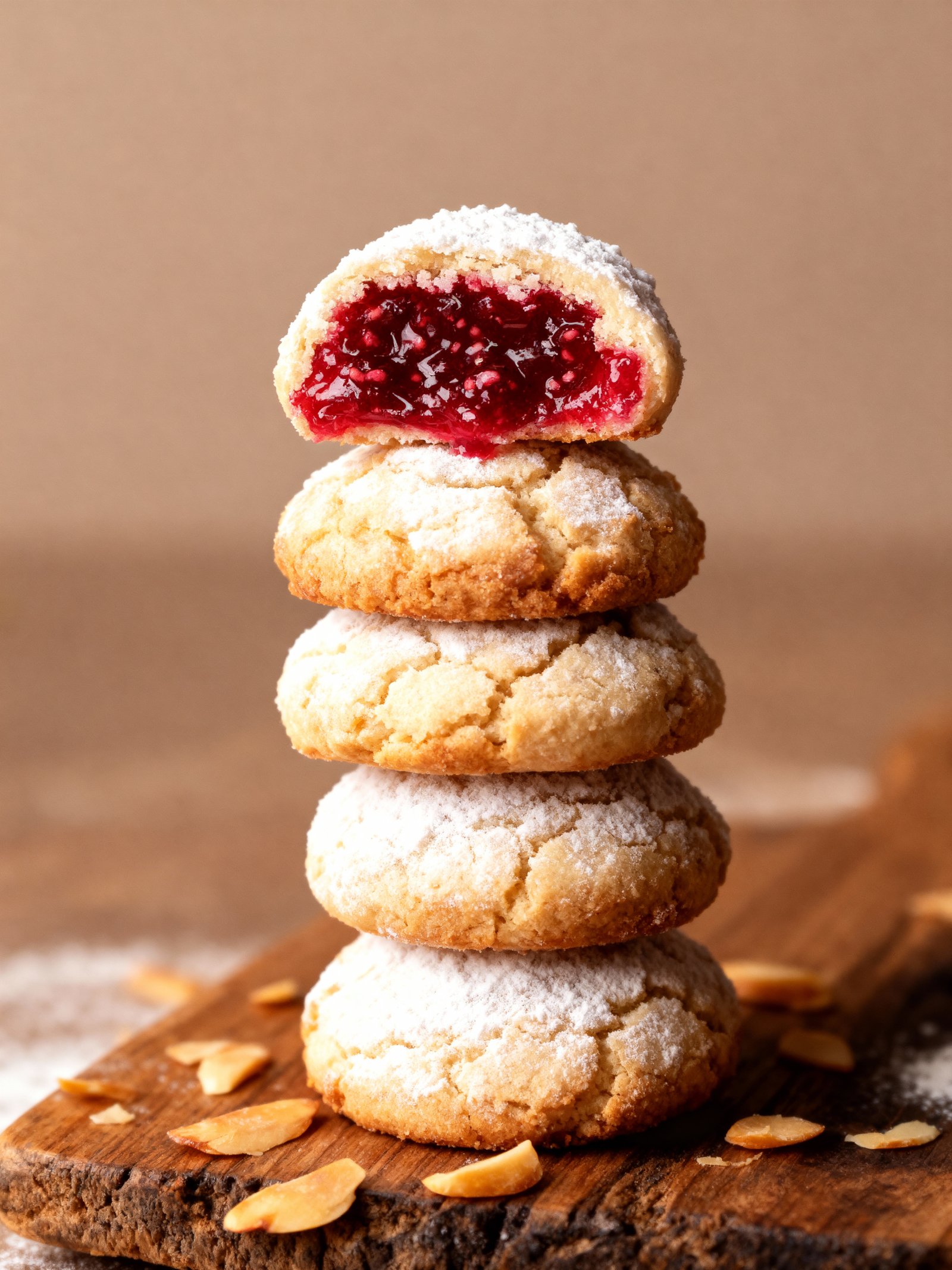 Raspberry Filled Almond Snow Cookies finished