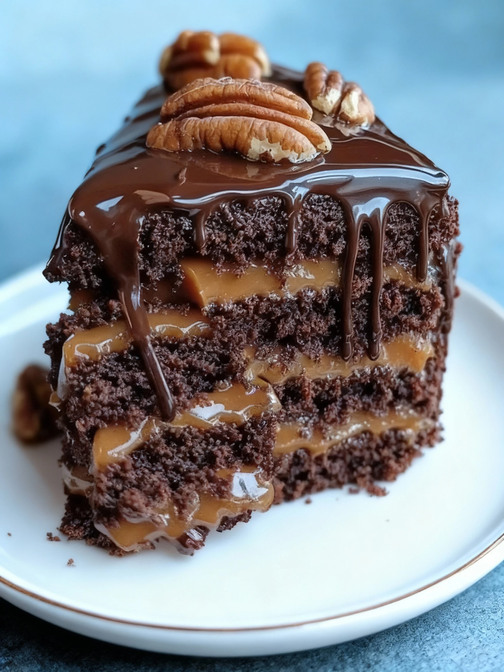 This rich, dreamy turtle cake combines chocolate, caramel and pecans in every bite finished