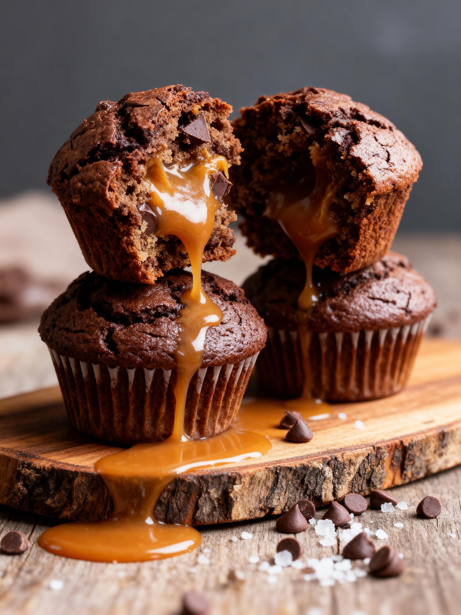 Salted Caramel Chocolate Muffins finished