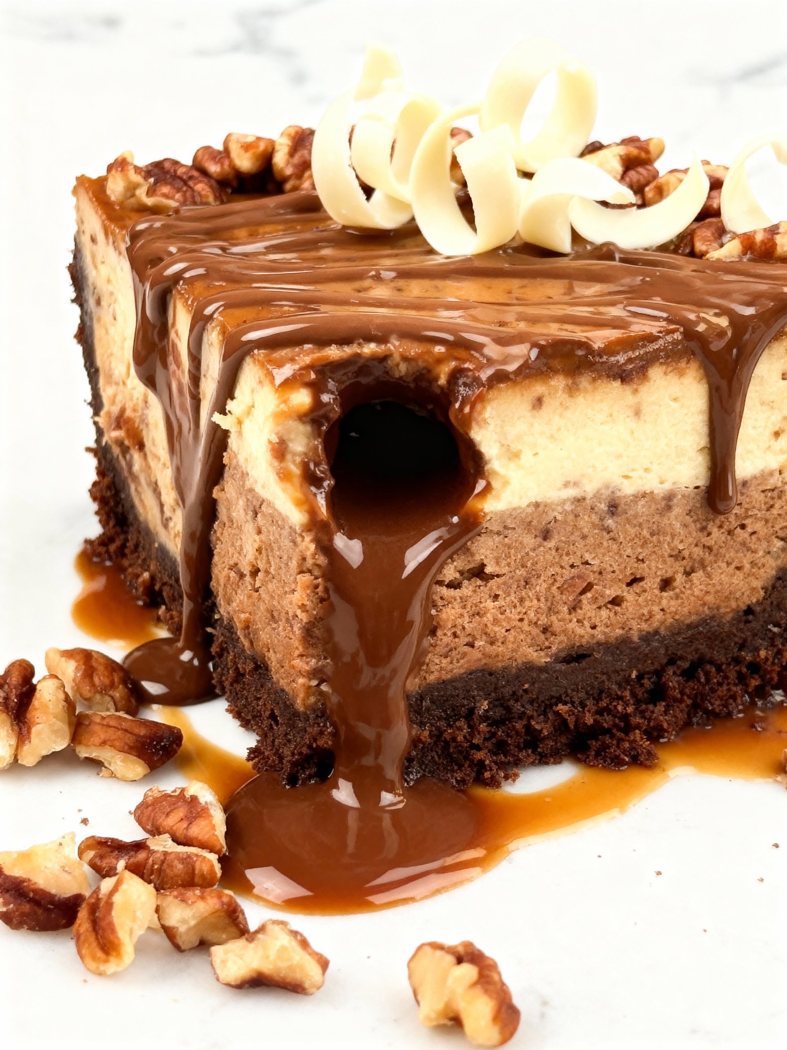 Caramel Pecan Chocolate Cheesecake finished