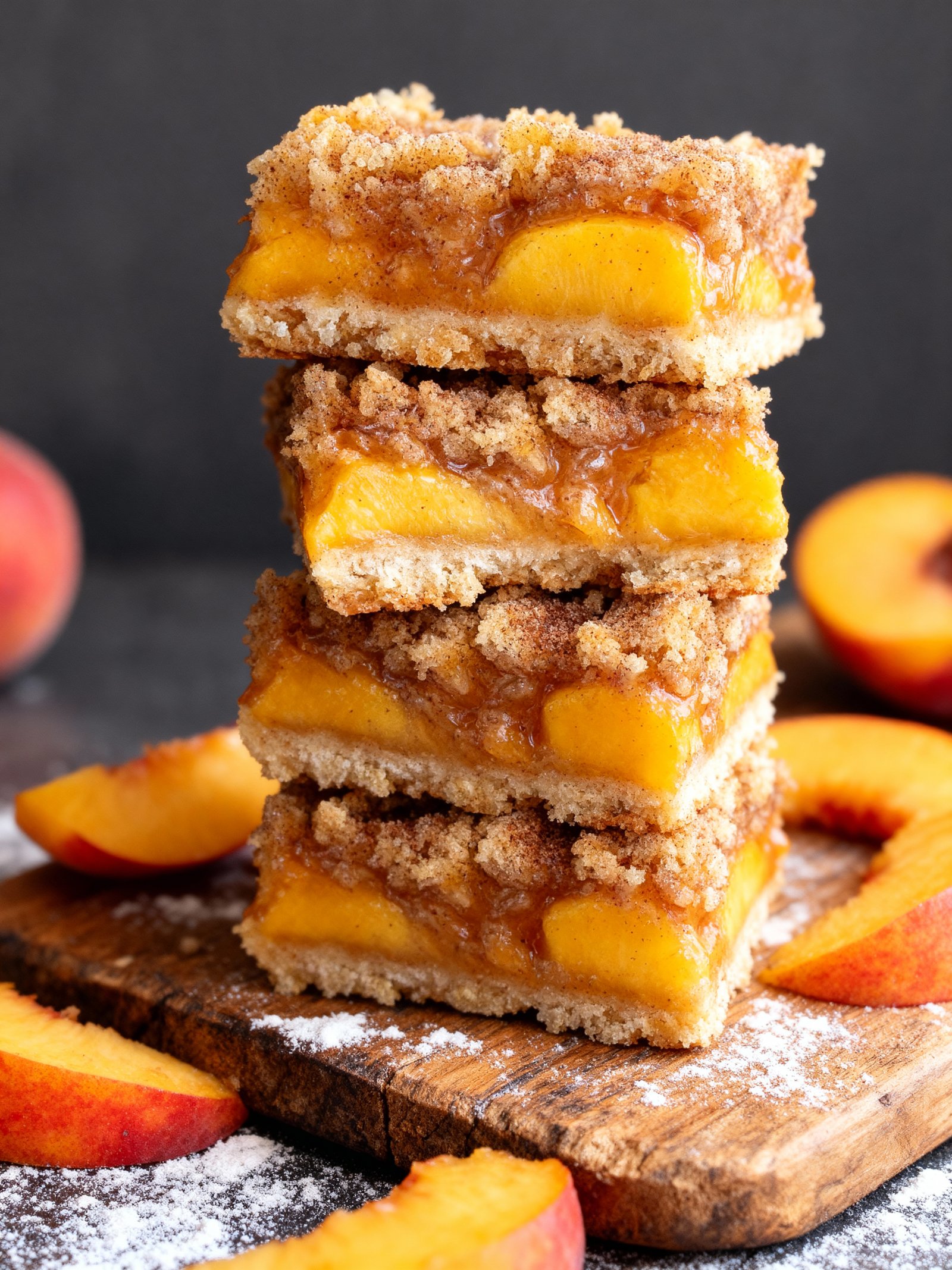 Cinnamon Peach Crumble Bars finished