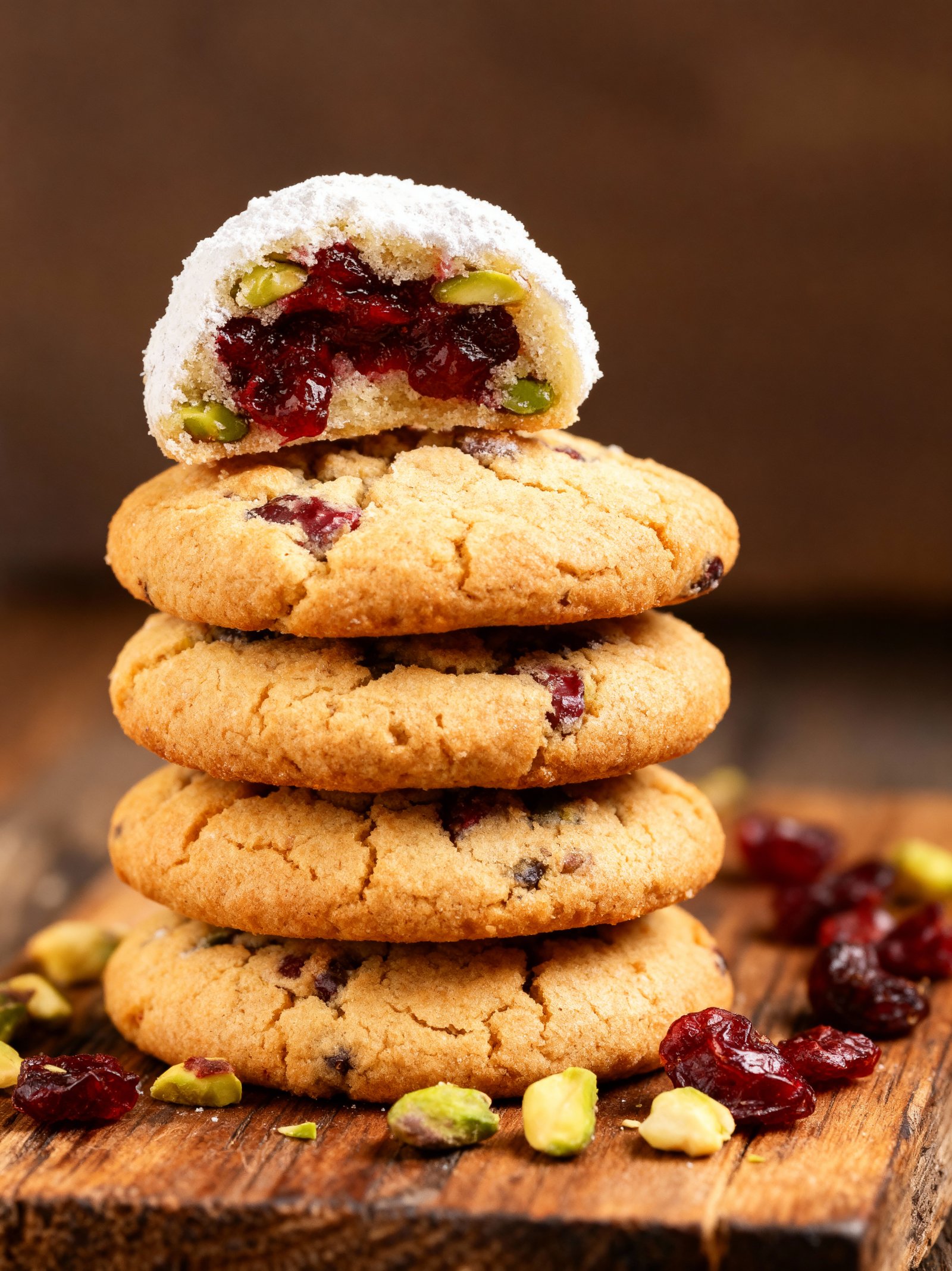 Cranberry Pistachio Snowball Cookies finished