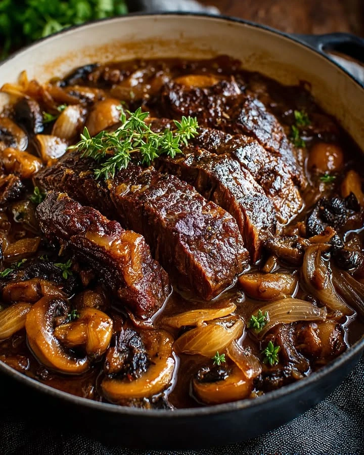 French Onion Mushroom Pot Roast finished