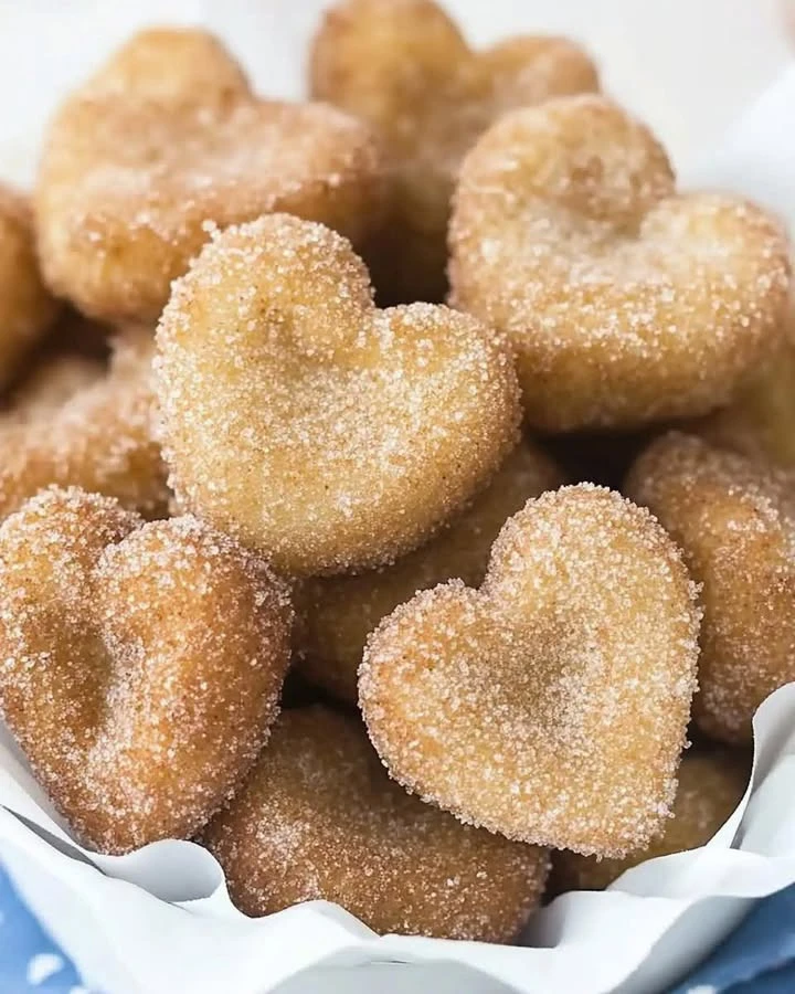 French Toast Churro Bites in Heart Shapes finished