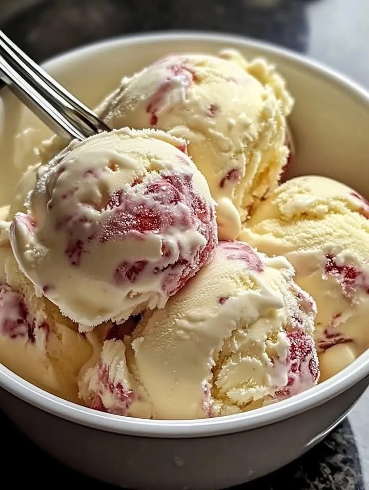 Homemade Strawberry Vanilla Bean Ice Cream finished