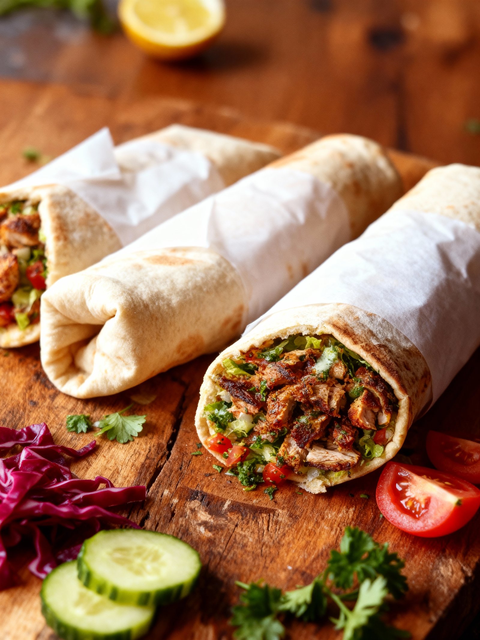 Juicy Chicken Shawarma Wraps finished