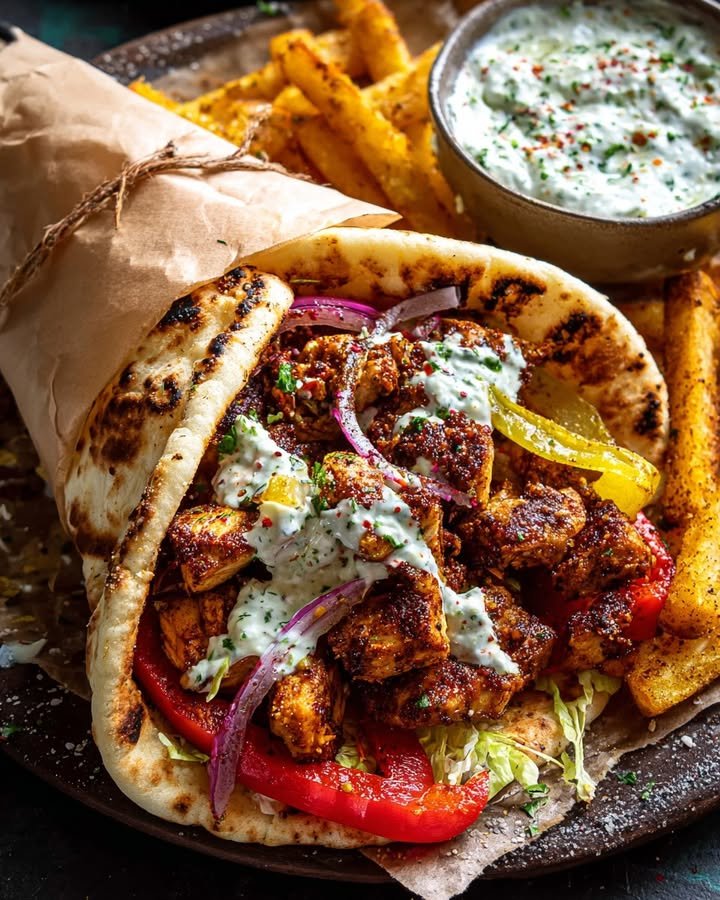 Lemon-Garlic Chicken Pitas with Feta Tzatziki and Roasted Bell Peppers ingredients