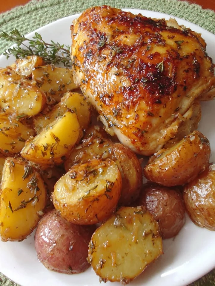 Maple Roasted Chicken with Buttered Garlic Potatoes finished