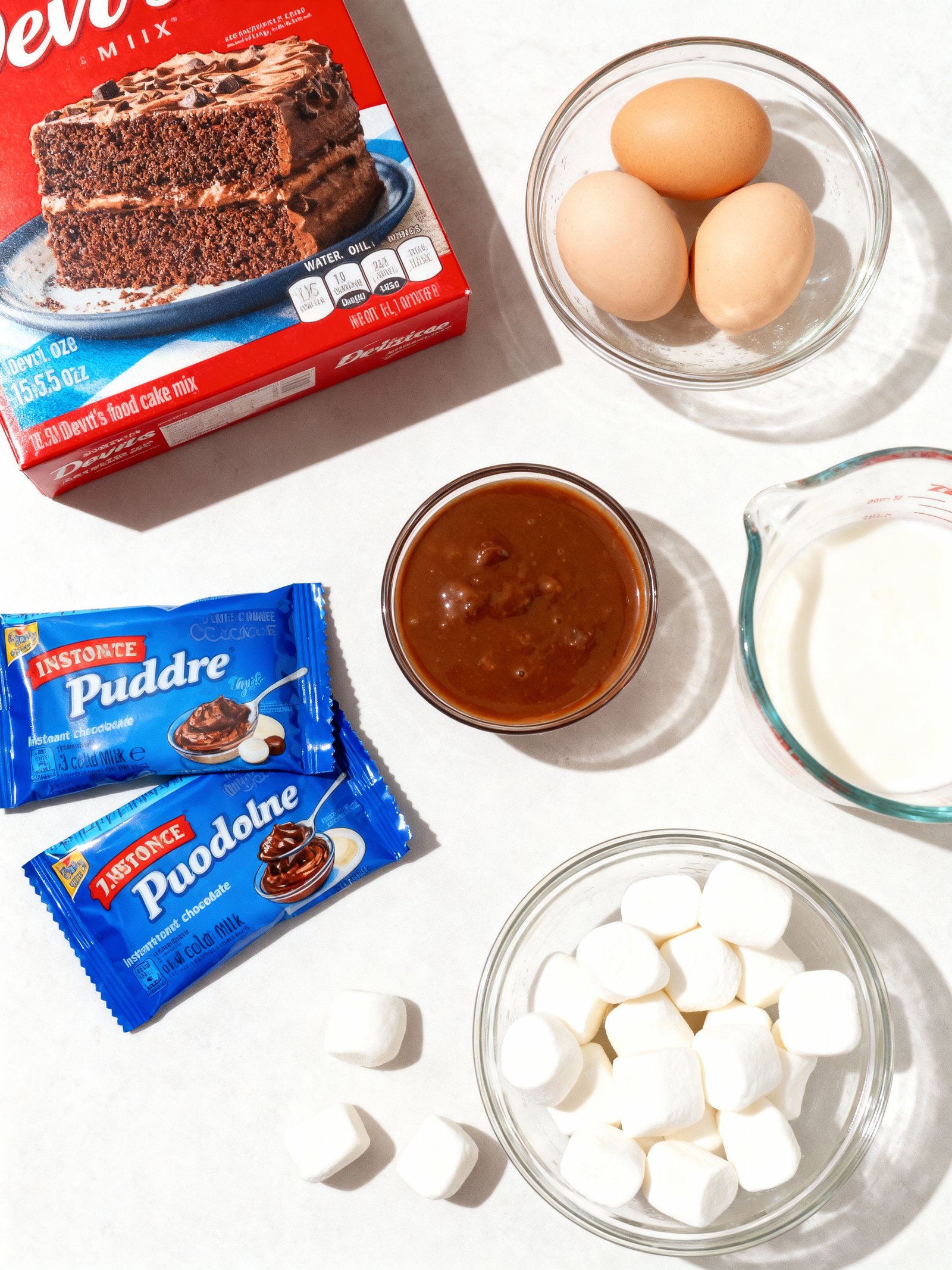 Marshmallow Chocolate Poke Cake ingredients