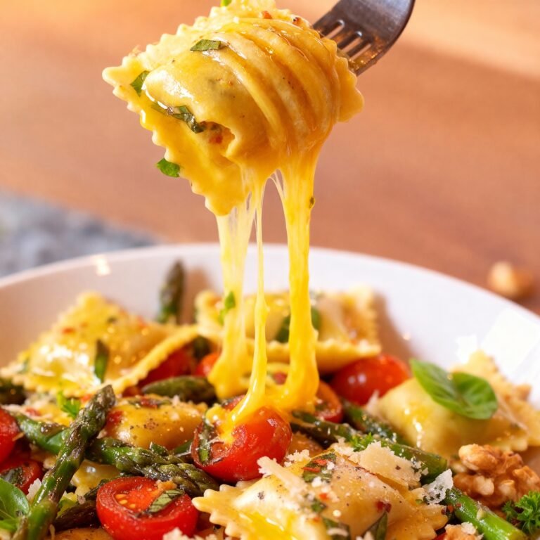 Ravioli with Tomatoes, Asparagus, Garlic and Herbs Recipe
