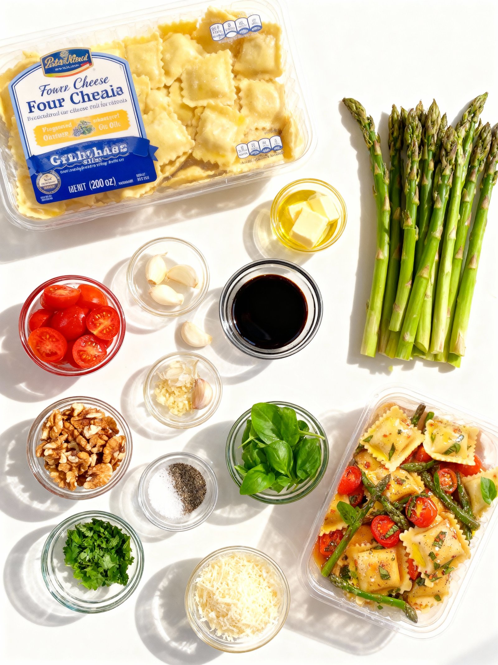 Ravioli with Tomatoes Asparagus Garlic ingredients