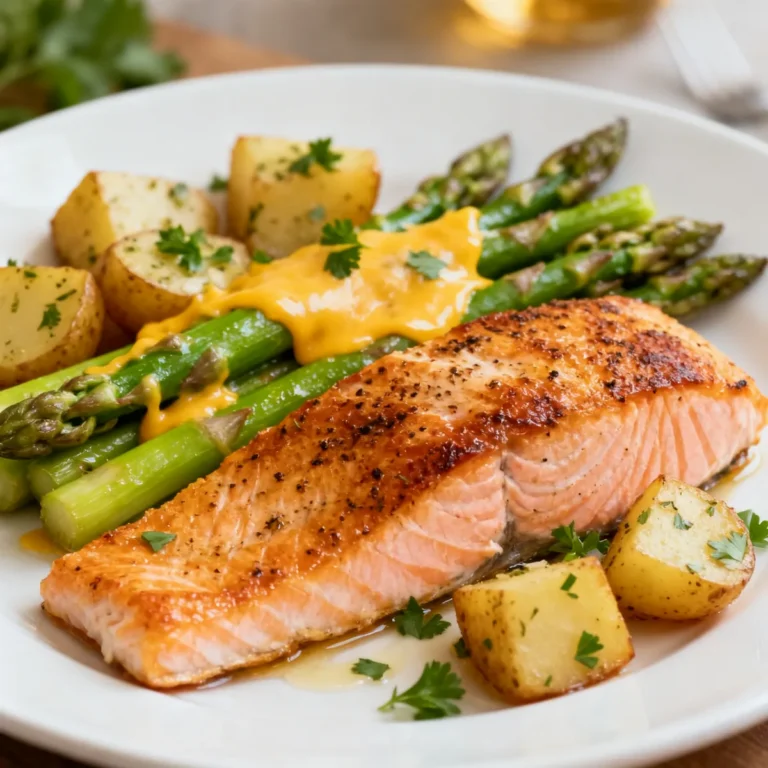 Spiced Salmon with Cheesy Asparagus & Garlic Herb Potatoes Recipe