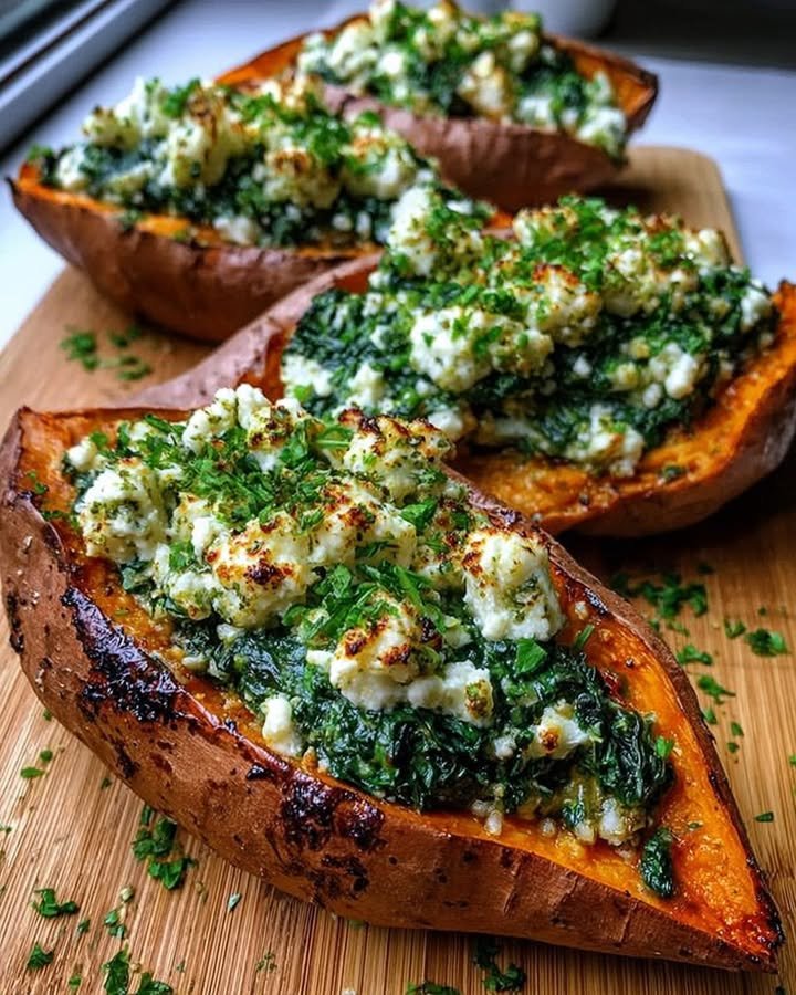 Spinach & Ricotta Stuffed Sweet Potatoes with Herb Drizzle ingredients