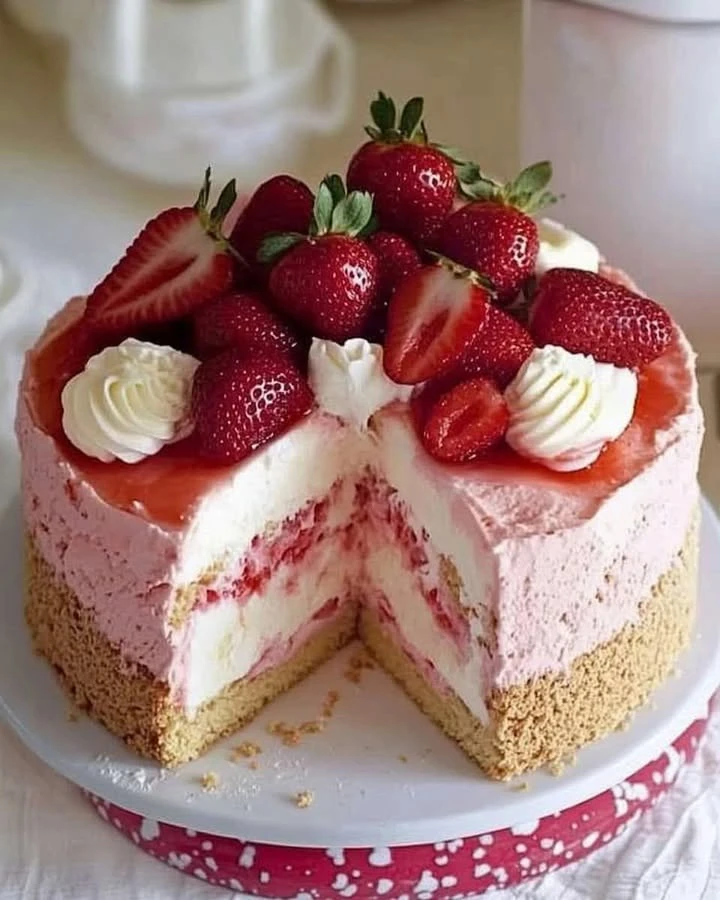 Strawberry Mousse Cake Recipe finished