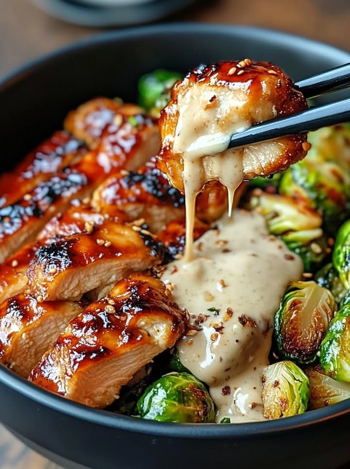 Teriyaki Chicken Bowls with Crispy Brussels ingredients