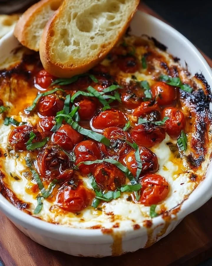 Recipe Title: Three-Cheese Tomato Bruschetta Dip finished