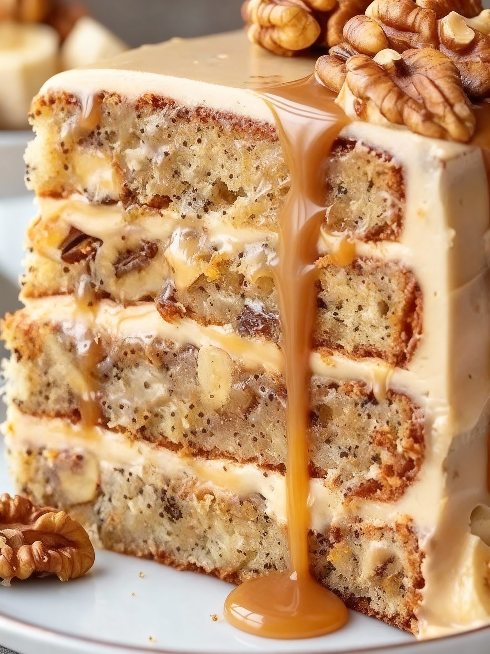 Walnut Banana Caramel Cake finished