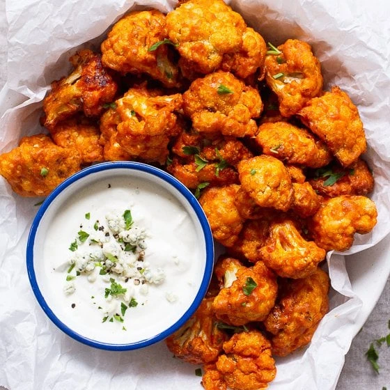 The BEST Air Fryer Buffalo Cauliflower finished