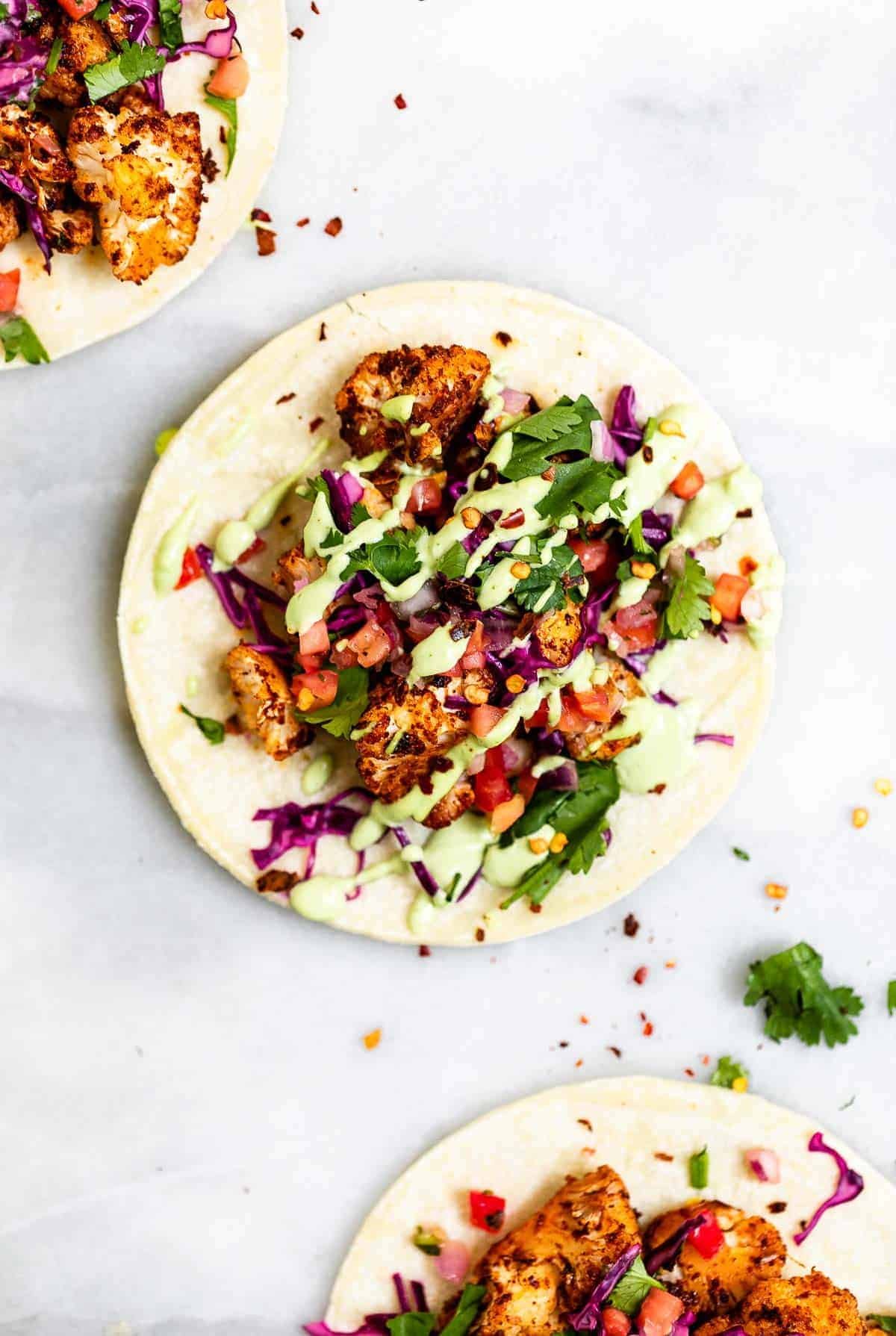 Cauliflower Tacos with Cilantro Lime Crema ingredients