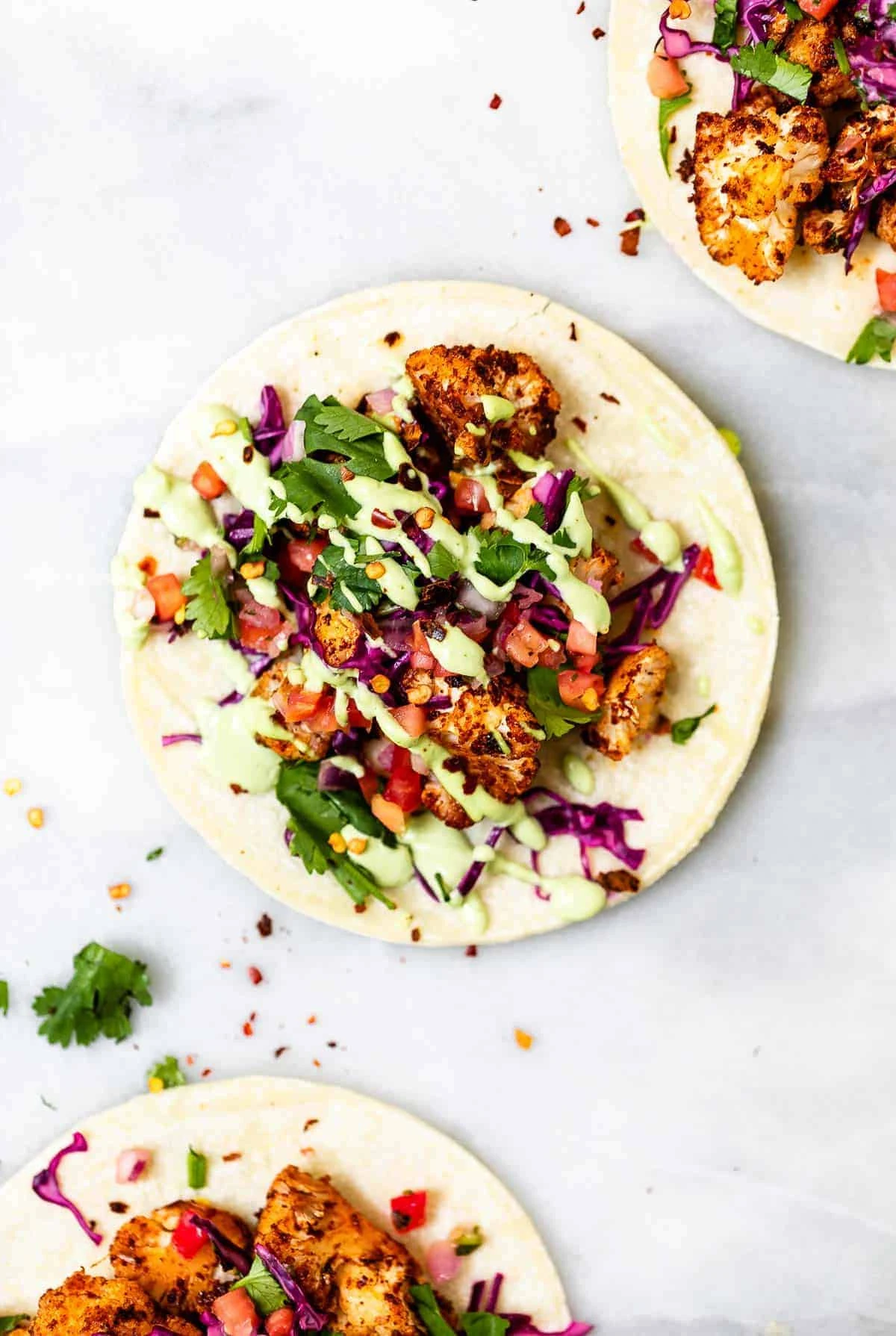 Cauliflower Tacos with Cilantro Lime Crema finished