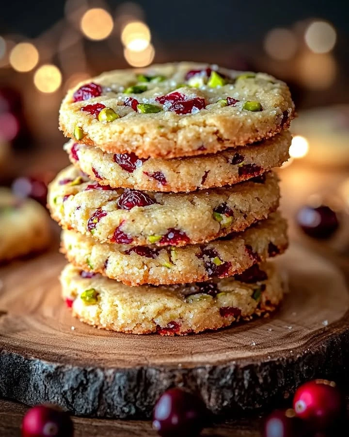 Cranberry Pistachio Shortbread Cookies Buttery, crisp, and bursting with festive flavors finished