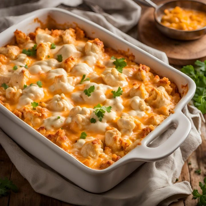 Creamy Buffalo Chicken Cauliflower Casserole finished