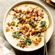 Creamy Cauliflower Sausage Kale Soup finished