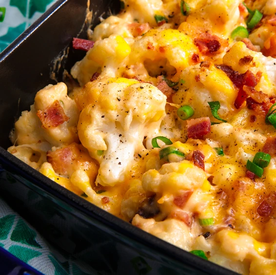 This Creamy Loaded Cauliflower Bake Tastes Just Like A Baked Potato or Loaded Cauliflower Bake finished