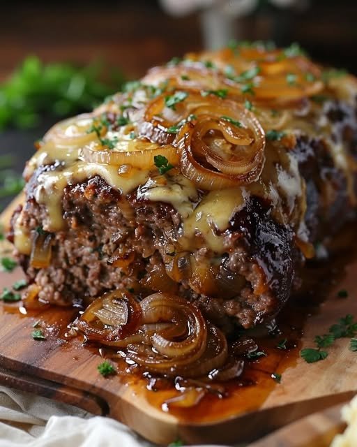 French Onion Meatloaf with Melted Swiss Cheese Slow Cooker Style ingredients