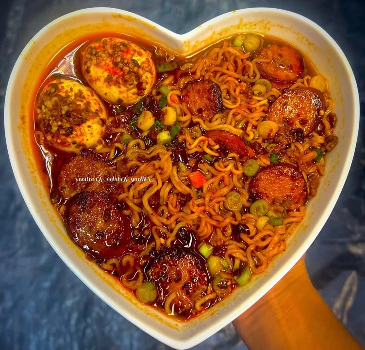 Jalapeno cheddar andouille sausage ramen finished