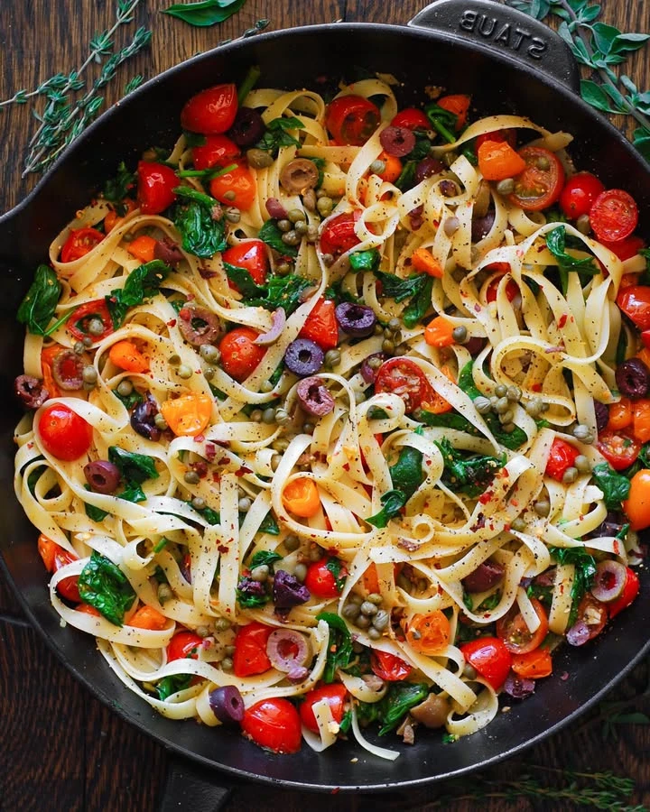 My most requested Mediterranean Pasta So healthy finished