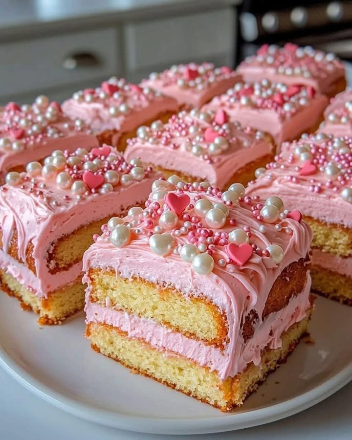 Pink Vanilla Cake Squares Recipe