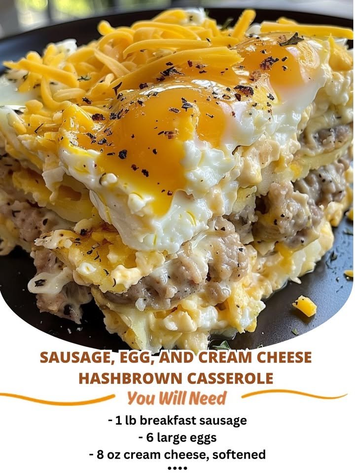 Sausage, Egg, and Cream Cheese Hashbrown Casserole Recipe