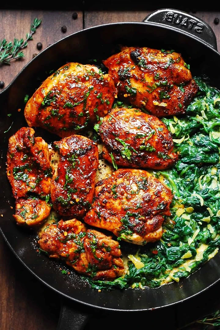 Smoked Paprika Chicken with Creamed Spinach finished