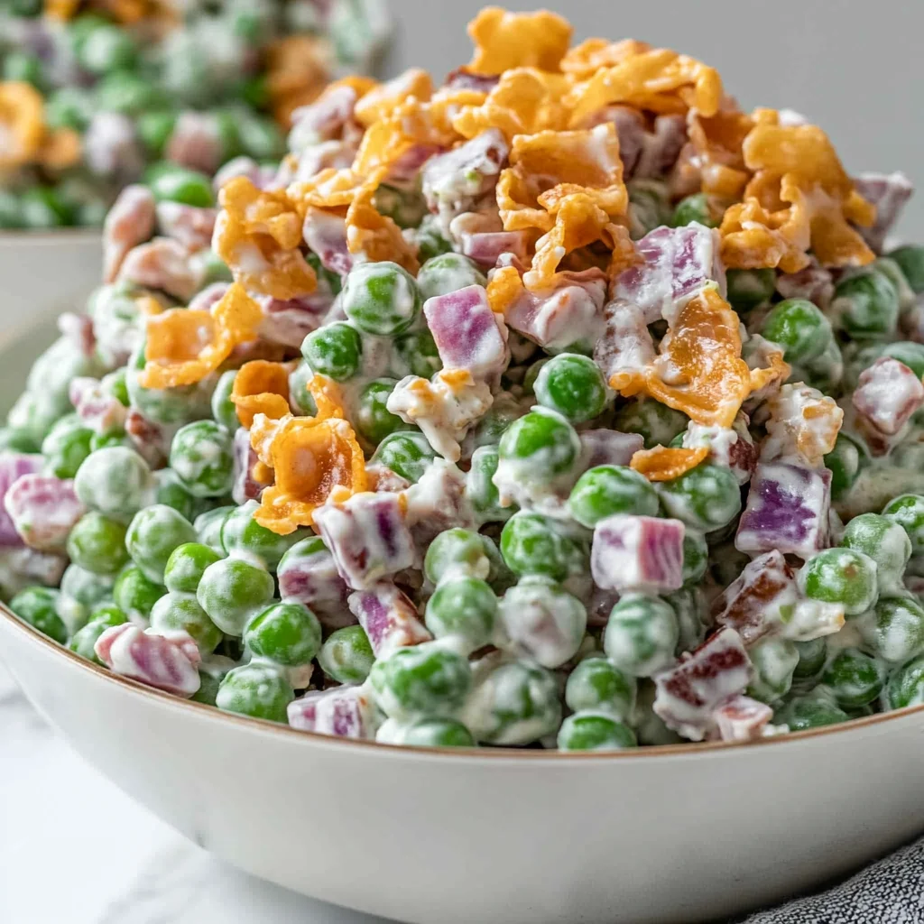 Bacon Pea Salad or Creamy bacon pea salad is a refreshing side dish and the perfect comfort food step by step