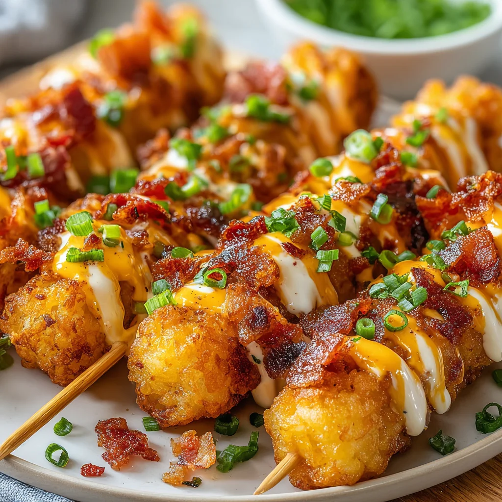 Easy Loaded Tater Tot Skewers step by step
